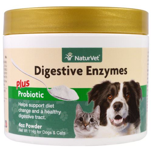 NaturVet, Digestive Enzymes Plus Probiotic, For Dogs & Cats, Powder, 4 oz (114 g) فوائد
