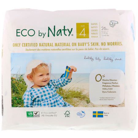 Naty, Diapers for Sensitive Skin, Size 4, 15-40 lbs (7-18 kg), 26 Diapers:حفاضات يمكن التخلص منها
