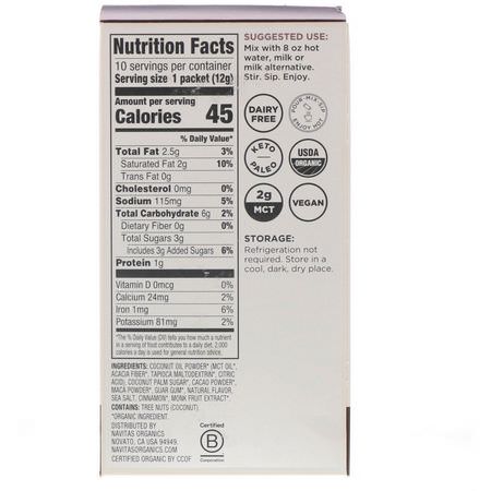 Navitas Organics, Latte Superfood Drink Mix, Cacao, 10 Packets, 0.31 oz (9 g) Each:الكاكا, شرب الش,ك,لاته