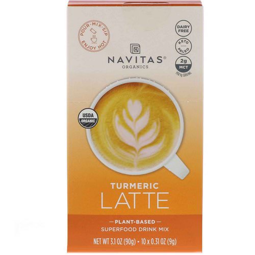 Navitas Organics, Latte Superfood Drink Mix, Turmeric, 10 Packets, 0.31 oz (9 g) Each فوائد