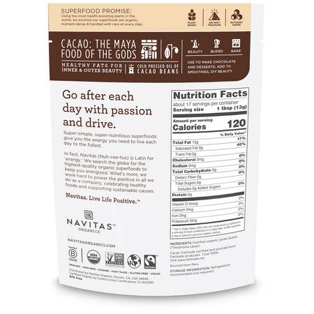 Navitas Organics, Organic Cacao Butter, 8 oz (227 g):زبدة الكاكا,حفظها