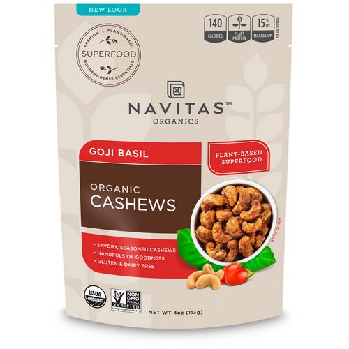 Navitas Organics, Organic Cashews, Goji Basil, 4 oz (113 g) فوائد
