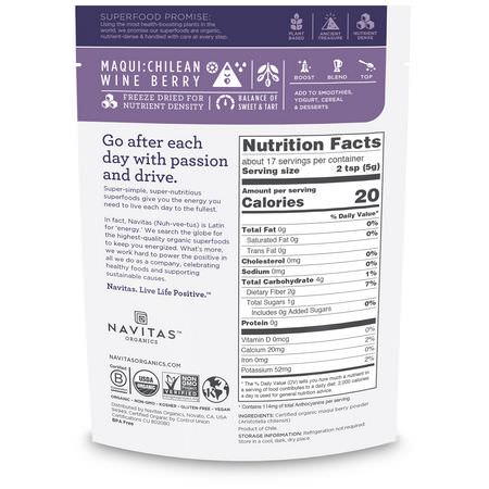 Navitas Organics, Organic Maqui Powder, Tart Berry, 3 oz (85 g):Maqui Berry, سوبرفوودس