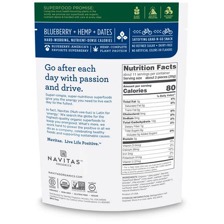 Navitas Organics, Power Snacks, Blueberry Hemp, 8 oz (227 g):س,برف,دس, الخضر