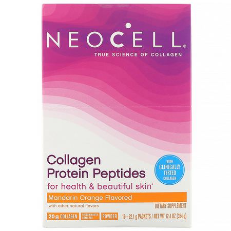 Neocell, Collagen Protein Peptides, Mandarin Orange, 16 Packets, .78 oz (22 g) Each:مكملات الك,لاجين, المفصل