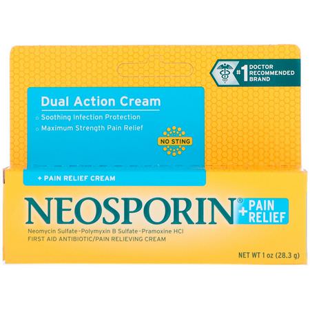 Neosporin, Dual Action Cream, Pain Relief Cream, 1 oz (28.3 g):تخفيف الألم, مرهمات