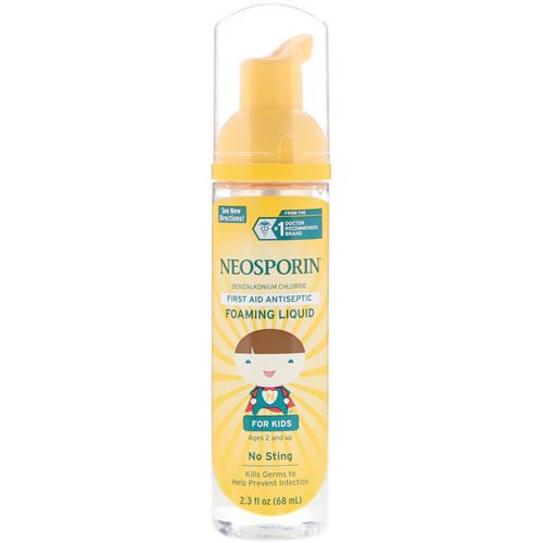 Neosporin, First Aid Antiseptic Foaming Liquid, For Kids, Ages 2 and Up, 2.3 fl oz (68 ml) فوائد