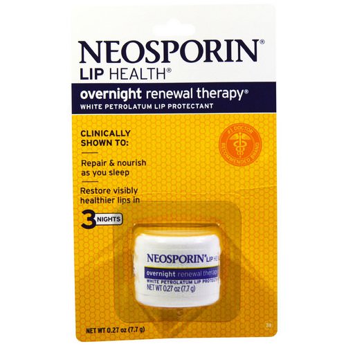 Neosporin, Overnight Renewal Therapy, White Petrolatum Lip Protectant, 0.27 oz (7.7 g) فوائد