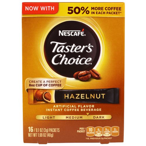 Nescafe, Taster's Choice, Instant Coffee Beverage, Hazelnut, 16 Packets, 0.1 oz (3 g) Each فوائد