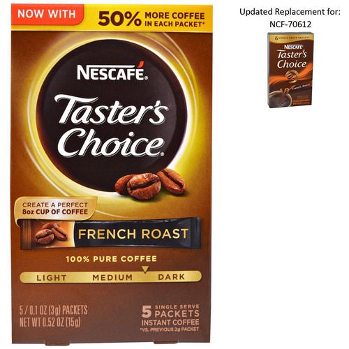 Nescafe, Taster's Choice, Instant Coffee, French Roast, 5 Single Serve Packets, 0.1 oz (3 g) Each فوائد
