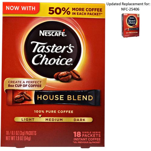 Nescafe, Taster's Choice, Instant Coffee, House Blend, 18 Single Serve Packets, 0.1 oz (3 g) Each فوائد