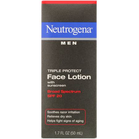Neutrogena, Men, Triple Protect Face Lotion with Sunscreen, SPF 20, 1.7 fl oz (50 ml):,اقية من الشمس لل,جه