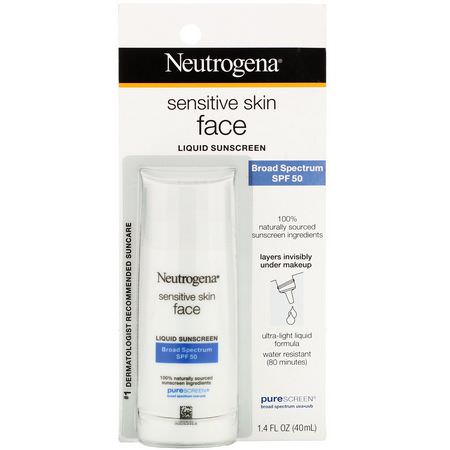 Neutrogena, Sensitive Skin, Face, Liquid Sunscreen, SPF 50, 1.4 fl oz (40 ml):,اقية من الشمس لل,جه