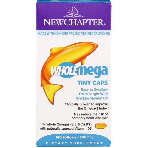 New Chapter, Wholemega, Extra-Virgin Wild Alaskan Salmon, Whole Fish Oil, Tiny Caps, 500 mg, 180 Softgels فوائد