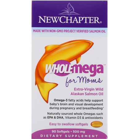 New Chapter, Wholemega For Moms, 500 mg, 90 Softgels:بعد ال,لادة, قبل