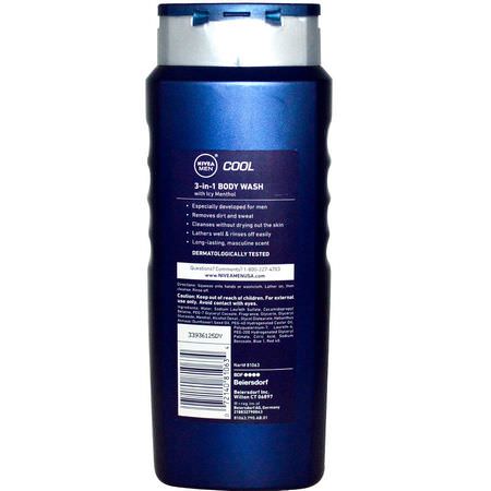 Nivea, Men 3-in-1 Body Wash, Cool, 16.9 fl oz (500 ml):شامب, للرجال, جل الاستحمام