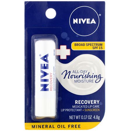 Nivea, Recovery, Medicated Lip Protectant & Sunscreen, SPF 15, 0.17 oz (4.8 g):SPF, Medicated
