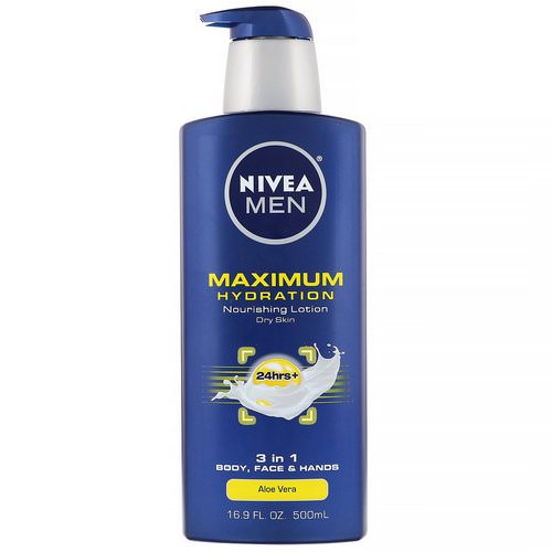 Nivea, Men, Maximum Hydration, 3-in-1 Nourishing Lotion, Aloe Vera, 16.9 fl oz (500 ml) فوائد