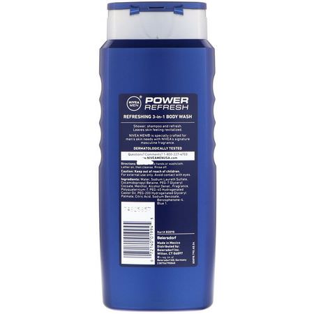 Nivea, Men 3-in-1 Body Wash, Power Refresh, 16.9 fl oz (500 ml):شامب, للرجال, جل الاستحمام