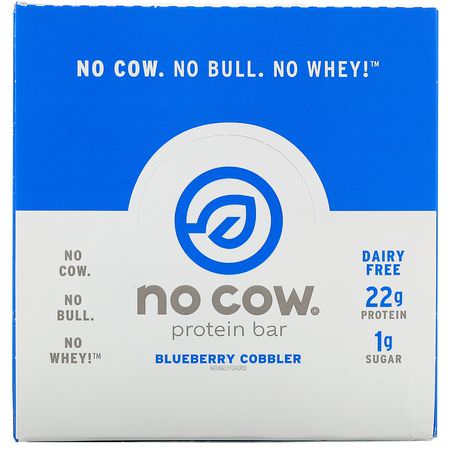No Cow, Protein Bar, Blueberry Cobbler, 12 Bars, 2.12 oz (60 g) Each:أشرطة البر,تين النباتي, أشرطة البر,تين