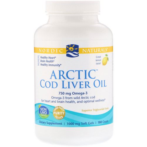 Nordic Naturals, Arctic Cod Liver Oil, Lemon, 1000 mg, 180 Soft Gels فوائد