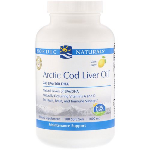 Nordic Naturals, Arctic Cod Liver Oil, Lemon, 1000 mg, 180 Softgels فوائد