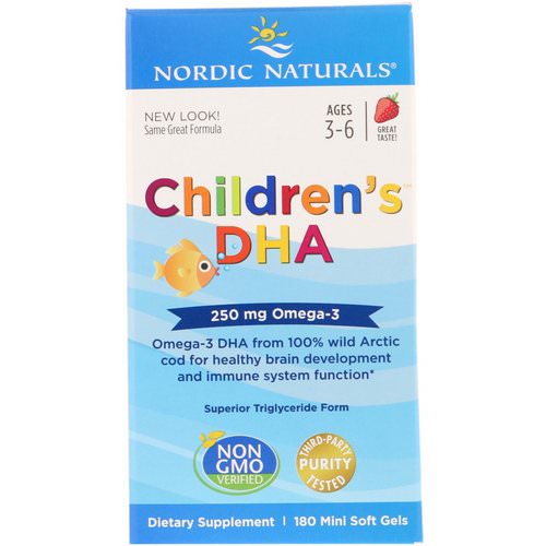 Nordic Naturals, Children's DHA, Strawberry, 250 mg, 180 Mini Soft Gels فوائد