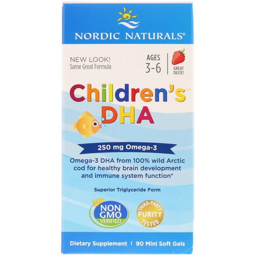 Nordic Naturals, Children's DHA, Strawberry, 250 mg, 90 Mini Soft Gels فوائد