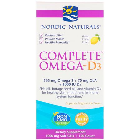 Nordic Naturals, Complete Omega-D3, Lemon, 1,000 mg, 120 Soft Gels:زيت السمك أوميغا 3, EPA DHA