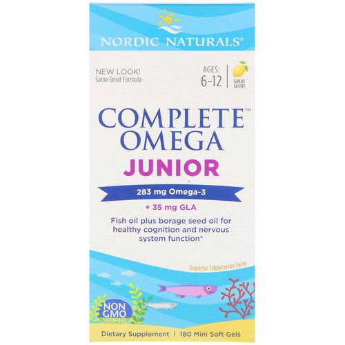 Nordic Naturals, Complete Omega Junior, Lemon, 180 Mini Soft Gels فوائد