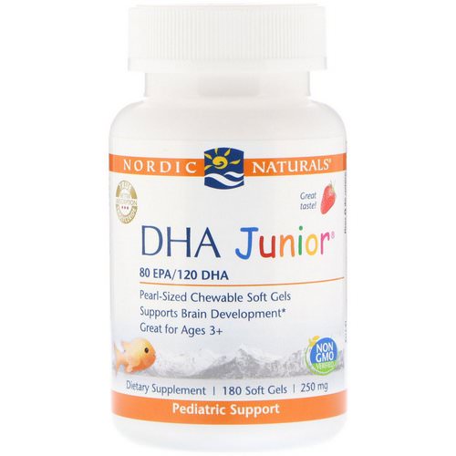 Nordic Naturals, DHA Junior, Strawberry, 250 mg, 180 Soft Gels فوائد