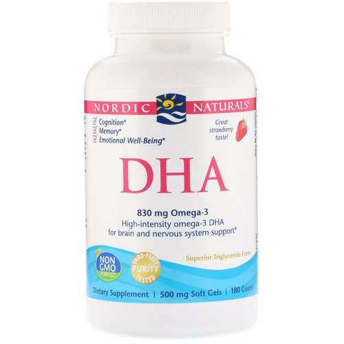 Nordic Naturals, DHA, Strawberry, 500 mg, 180 Soft Gels فوائد