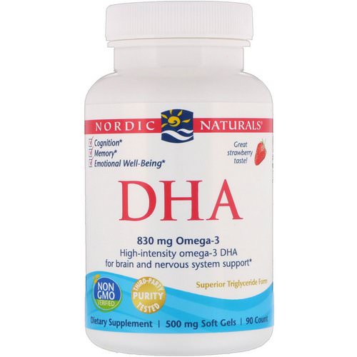 Nordic Naturals, DHA, Strawberry, 500 mg, 90 Soft Gels فوائد