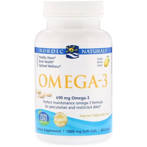 Nordic Naturals, Omega-3, Lemon, 1,000 mg, 60 Soft Gels فوائد