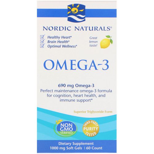 Nordic Naturals, Omega-3, Lemon, 690 mg, 60 Soft Gels فوائد