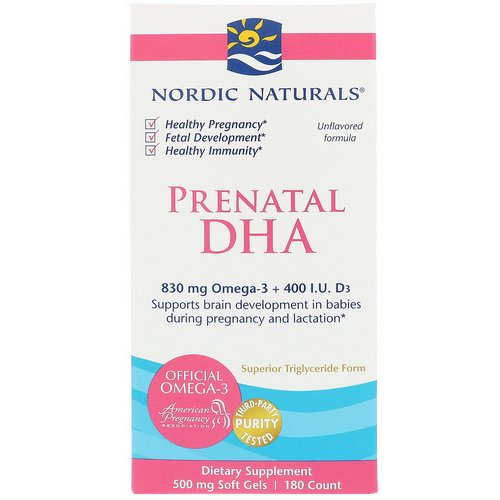 Nordic Naturals, Prenatal DHA, Unflavored Formula, 500 mg, 180 Soft Gels فوائد