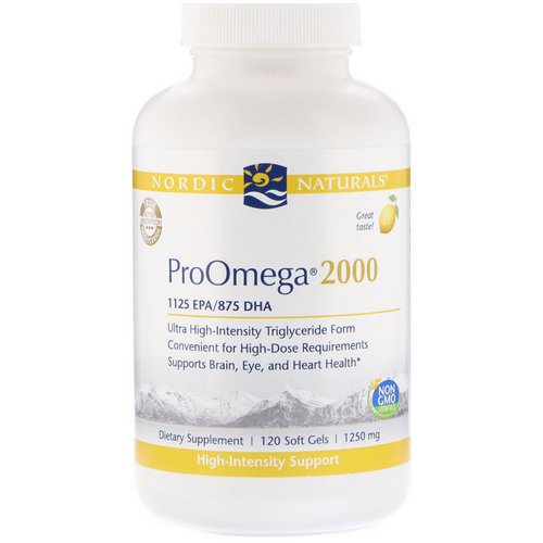 Nordic Naturals, ProOmega 2000, Lemon, 1,250 mg, 120 Soft Gels فوائد