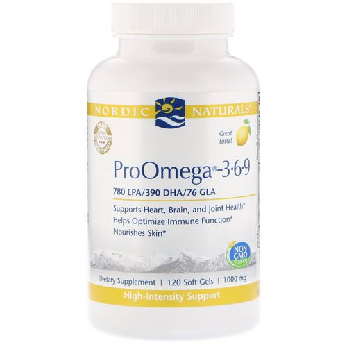 Nordic Naturals, ProOmega-3-6-9, Lemon Flavor, 1000 mg, 120 Soft Gels فوائد