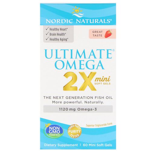 Nordic Naturals, Ultimate Omega 2X, Strawberry, 1120 mg, 60 Mini Soft Gels فوائد
