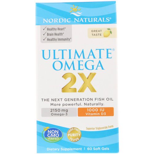 Nordic Naturals, Ultimate Omega 2X with Vitamin D3, Lemon, 60 Softgels فوائد