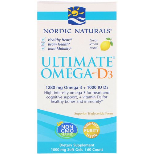Nordic Naturals, Ultimate Omega-D3, Lemon, 1000 mg, 60 Soft Gels فوائد