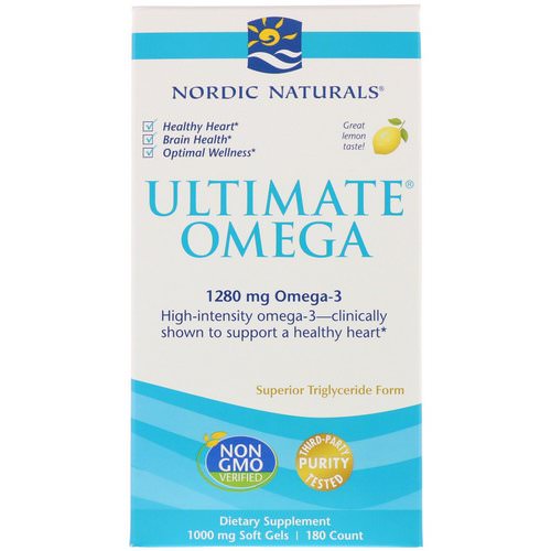 Nordic Naturals, Ultimate Omega, Lemon, 1,280 mg, 180 Soft Gels فوائد