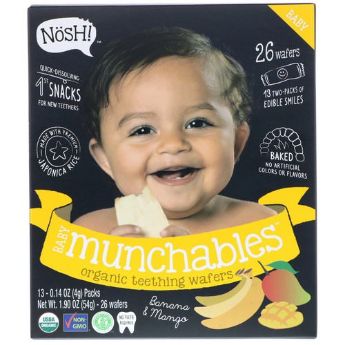 NosH! Baby Munchables, Organic Teething Wafers, Banana & Mango, 13 Packs, 0.14 oz (4 g) Each فوائد