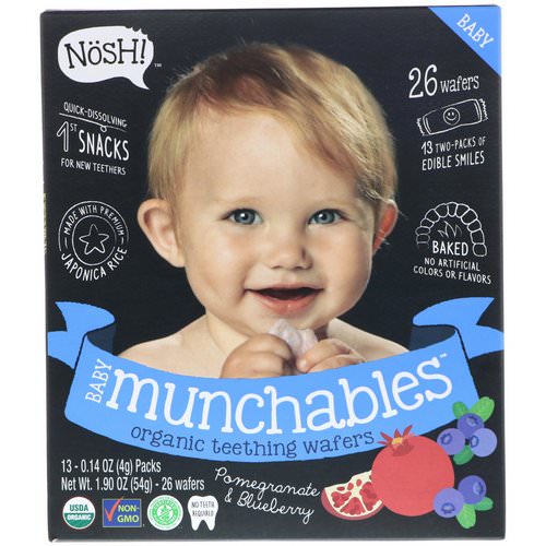 NosH! Baby Munchables, Organic Teething Wafers, Pomegranate & Blueberry, 13 Packs, 0.14 oz (4 g) Each فوائد