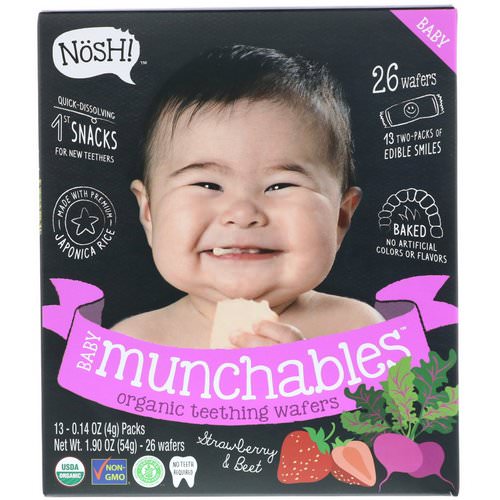 NosH! Baby Munchables, Organic Teething Wafers, Strawberry & Beet, 13 Packs, 0.14 oz (4 g) Each فوائد