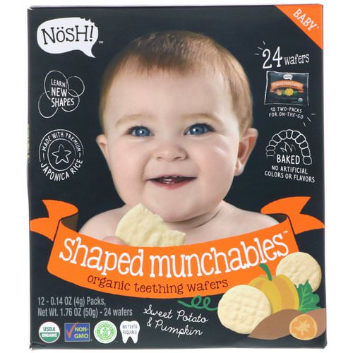 NosH! Baby Shaped Munchables, Organic Teething Wafers, Sweet Potato & Pumpkin, 12 Packs, 0.14 oz (4 g) Each فوائد