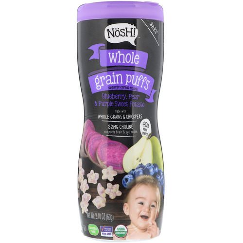 NosH! Baby, Whole Grain Puffs, Organic Cereal Snack, Blueberry, Pear & Purple Sweet Potato, 2.10 oz (60 g)) فوائد