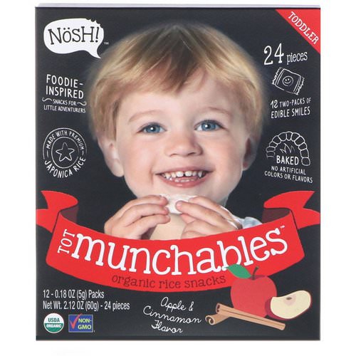 NosH! Tot Munchables, Organic Rice Snacks, Apple & Cinnamon Flavor, 12 Packs, 0.18 oz (5 g) Each فوائد