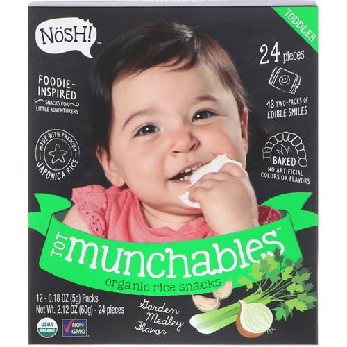NosH! Tot Munchables, Organic Rice Snacks, Garden Medley Flavor, 12 Packs, 0.18 oz (5 g) Each فوائد