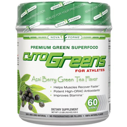 NovaForme, CytoGreens, Premium Green Superfood for Athletes, Acai Berry Green Tea Flavor, 1.2 lbs (535 g) فوائد